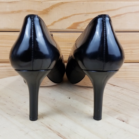VIA SPIGA 7.5 US Slip on Black Leather Stiletto High Heels Pumps Peep Toe Shoes - Picture 4 of 12